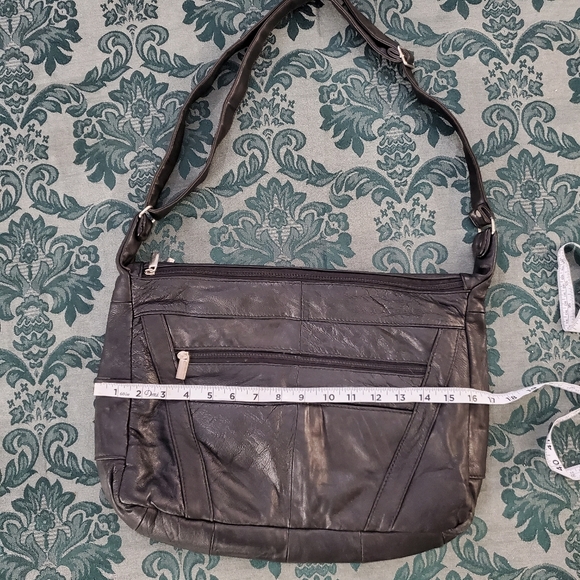 Vintage 100% Genuine Leather Multi-pocket 15"×11"x 4" Crossbody Bag Slingbag - Picture 3 of 12